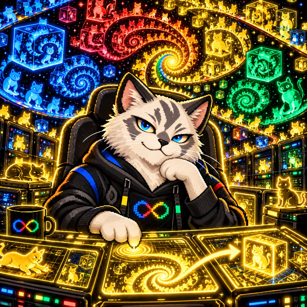 Recursive Self Cat testing thousands of simulated cat worlds